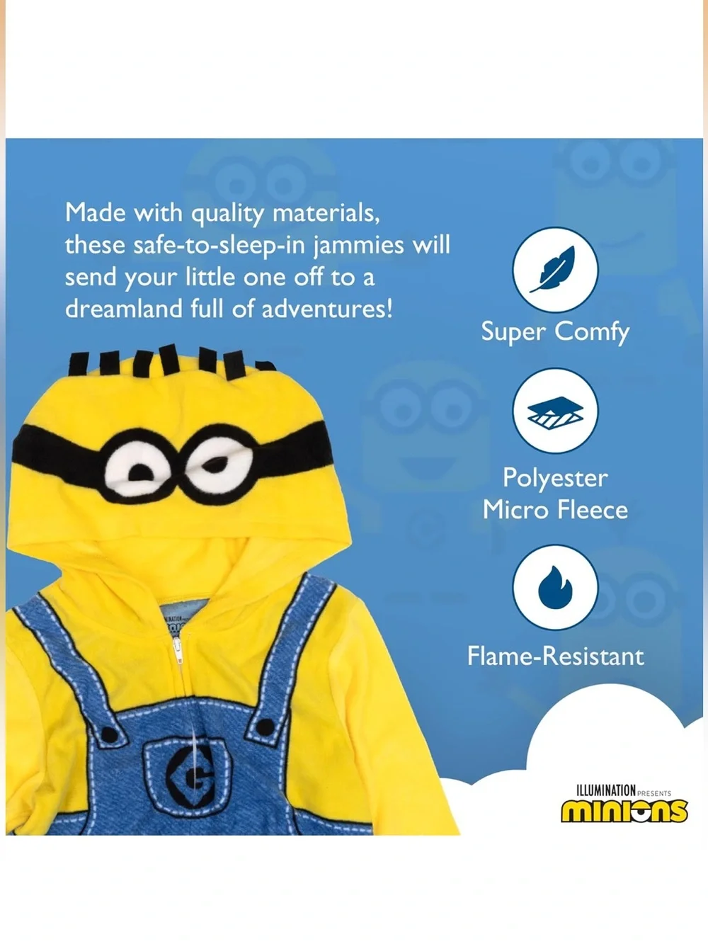 Minions Kids One-Piece Hooded Sleepwear or Costume - Size 6